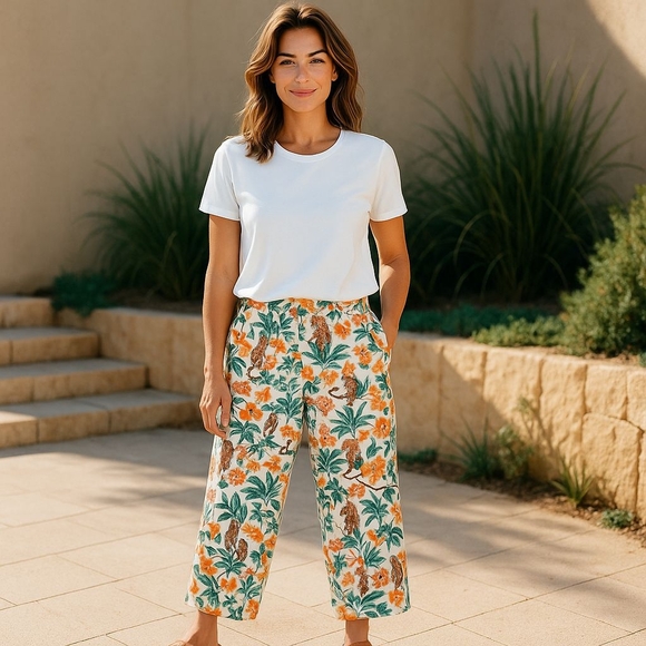 🎂 Jane and Delancey Tropical Print Toucan‎ Palazzo Pants Size Small - Picture 1 of 6